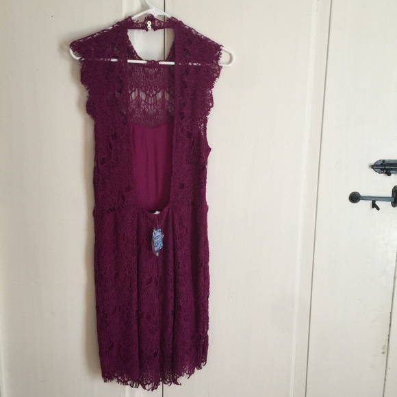 NWT Free People Burgundy Daydream Lace Mini Dress - Picture 3 of 4